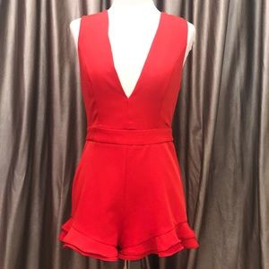 Red V cut romper